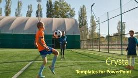  Presentation with kids soccer - PPT theme consisting of young-boys-playing-football-soccer background and a tawny brown colored foreground