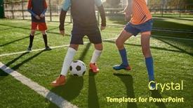  Presentation with kids soccer - Presentation theme enhanced with young-boys-playing-football-soccer background and a tawny brown colored foreground