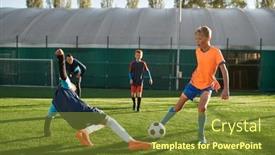  Presentation with school sport - Theme featuring young-boys-playing-soccer-game background and a tawny brown colored foreground