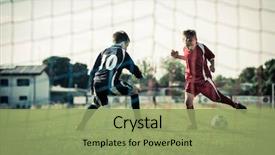  Presentation with soccer - Colorful presentation design enhanced with young boys playing soccer backdrop and a seafoam green colored foreground