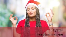  Presentation with girl christmas - PPT theme with young braided hair african american girl wearing christmas hat over isolated background relax and smiling with eyes closed doing meditation gesture with fingers yoga concept background and a red colored foreground