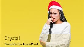  Presentation with girl christmas - PPT layouts having young braided hair african american girl wearing christmas hat over isolated background looking stressed and nervous with hands on mouth biting nails anxiety problem background and a yellow colored foreground