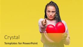  Presentation with american heart - PPT theme consisting of young braided hair african american girl holding read heart over isolated background pointing with finger to the camera and to you hand sign positive and confident gesture from the front background and a yellow colored foreground