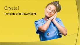  Presentation with african american startup - PPT theme enhanced with young braided hair african american girl professional surgeon over isolated background sleeping tired dreaming and posing with hands together while smiling with closed eyes background and a yellow colored foreground