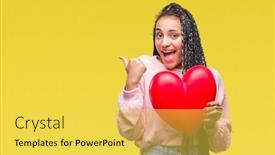  Presentation with american heart - Cool new presentation design with young braided hair african american girl holding read heart over isolated background pointing and showing with thumb up to the side with happy face smiling backdrop and a yellow colored foreground