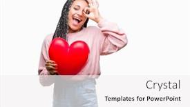  Presentation with american heart - Colorful presentation design enhanced with young braided hair african american girl holding read heart over isolated background with happy face smiling doing ok sign with hand on eye looking through fingers backdrop and a white colored foreground