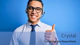  Presentation with call center - Beautiful slides featuring young-brazilian-call-center-agent backdrop and a teal colored foreground