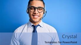  Presentation with call center - Colorful theme enhanced with young-brazilian-call-center-agent backdrop and a light blue colored foreground