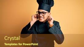  Presentation with chef - Presentation enhanced with young-brazilian-chef-man-wearing background and a tawny brown colored foreground