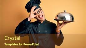  Presentation with chef - Slide deck enhanced with young-brazilian-chef-man-wearing background and a tawny brown colored foreground