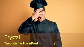  Presentation with chef - PPT theme with young-brazilian-chef-man-wearing background and a tawny brown colored foreground