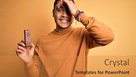  Presentation with energy bar - Amazing slide deck having young-brazilian-man-eating-healthy backdrop and a gold colored foreground