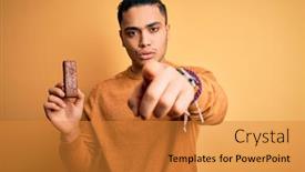  Presentation with energy bar - Presentation having young-brazilian-man-eating-healthy background and a gold colored foreground