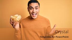  Presentation with hands holding - Theme with young-brazilian-man-holding-bowl background and a gold colored foreground