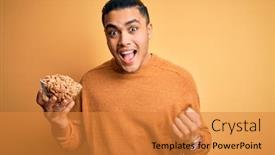  Presentation with salty - Slide deck having young-brazilian-man-holding-bowl background and a gold colored foreground