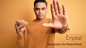  Presentation with salty - Slide deck with young-brazilian-man-holding-bowl background and a gold colored foreground