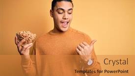  Presentation with salty - Beautiful presentation theme featuring young-brazilian-man-holding-bowl backdrop and a gold colored foreground