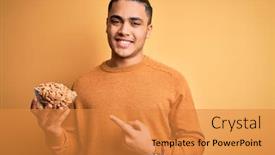  Presentation with salty - PPT theme having young-brazilian-man-holding-bowl background and a gold colored foreground
