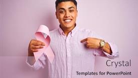  Presentation with pink ribbon - Cool new PPT layouts with young brazilian man holding cancer ribbon standing over isolated pink background with surprise face pointing finger to himself backdrop and a lemonade colored foreground
