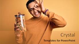  Presentation with dry eye - PPT theme having young-brazilian-man-holding-jar background and a gold colored foreground