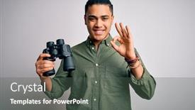  Presentation with fingers - Slides enhanced with young-brazilian-man-looking-through background and a dark gray colored foreground