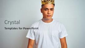  Presentation with king crown - PPT layouts having young brazilian man wearing king crown standing over isolated white background with serious expression on face simple and natural looking at the camera background and a light gray colored foreground