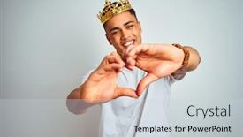  Presentation with king crown - PPT theme consisting of young-brazilian-man-wearing-king background and a light gray colored foreground