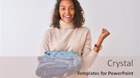  Presentation with emotion - PPT layouts consisting of young-brazilian-shopkeeper-woman-holding background and a soft green colored foreground