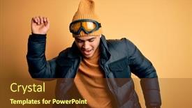  Presentation with moving snow - PPT theme featuring young-brazilian-skier-man-wearing background and a tawny brown colored foreground