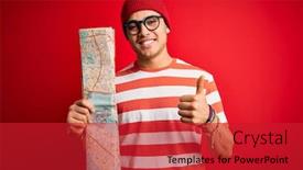  Presentation with city map - Beautiful PPT theme featuring young-brazilian-tourist-man backdrop and a red colored foreground