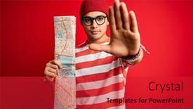  Presentation with city map - Colorful presentation enhanced with young-brazilian-tourist-man backdrop and a red colored foreground