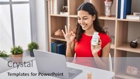  Presentation with video - Slide set having young-brazilian-woman-doing-video background and a  colored foreground