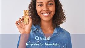  Presentation with granola - Cool new PPT theme with young brazilian woman eating granola backdrop and a ocean colored foreground
