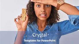  Presentation with granola - Audience pleasing PPT layouts consisting of young-brazilian-woman-eating-granola backdrop and a ocean colored foreground