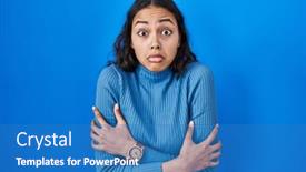  Presentation with sad woman - Presentation theme with young-brazilian-woman-standing-over background and a teal colored foreground