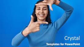  Presentation with creativity - PPT theme consisting of young-brazilian-woman-standing-over background and a  colored foreground