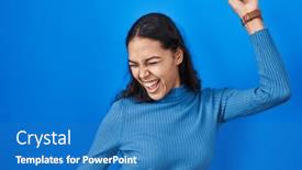  Presentation with blue music - Presentation theme with young-brazilian-woman-standing-over background and a teal colored foreground