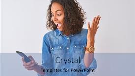  Presentation with smartphone - Colorful PPT layouts enhanced with young-brazilian-woman-using-smartphone backdrop and a teal colored foreground