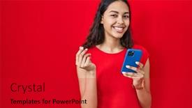  Presentation with salary - Theme enhanced with young-brazilian-woman-using-smartphone background and a crimson colored foreground