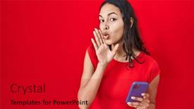  Presentation with talk - Slide set enhanced with young-brazilian-woman-using-smartphone background and a crimson colored foreground