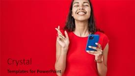  Presentation with hope - Slide set featuring young-brazilian-woman-using-smartphone background and a crimson colored foreground