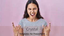  Presentation with rock music - PPT theme consisting of young-brazilian-woman-wearing-casual background and a coral colored foreground