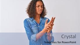  Presentation with denim - Presentation design featuring young-brazilian-woman-wearing-denim background and a teal colored foreground