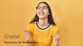  Presentation with modern eye glasses on yellow - Theme with young-brazilian-woman-wearing-glasses background and a yellow colored foreground