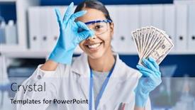  Presentation with scientist - Slide set enhanced with young-brazilian-woman-working and a  colored foreground