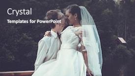  Presentation with summer time - Amazing slide deck having young bride and groom standing together outdoor summer time backdrop and a dark gray colored foreground