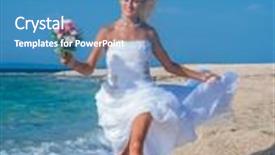  Presentation with beach wedding - PPT layouts enhanced with young bride in wedding drees having fun on the beach in greece background and a teal colored foreground