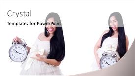  Presentation with bride - Presentation enhanced with young-bride-with-clock-isolated background and a white colored foreground