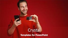  Presentation with credit card - Presentation design consisting of young-bristle-man-smiling background and a crimson colored foreground