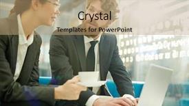  Presentation with financial market - Colorful theme enhanced with young brokers estimating financial situation backdrop and a coral colored foreground